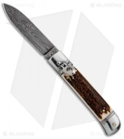 AKC Classic 8" Lever Lock Automatic Italian Knife Stag (3.2" Damascus)