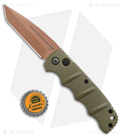 Boker Desert Warrior Kalashnikov Tanto Automatic Knife Green (3.25" D2 Copper) - Image 4