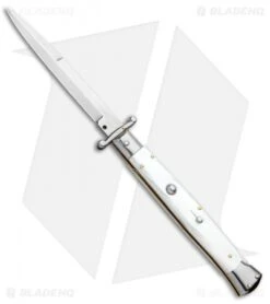 Frank B 11" Italian Stiletto Swinguard Automatic White (5" Satin Bayonet)