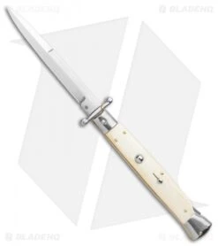 Frank B. 11" Italian Stiletto Knife Swinguard Automatic Bone (5" Satin)