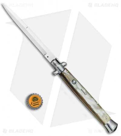 Frank B. 13" Italian Stiletto Bayonet Automatic Knife Honey Horn (6" Satin) - Image 4