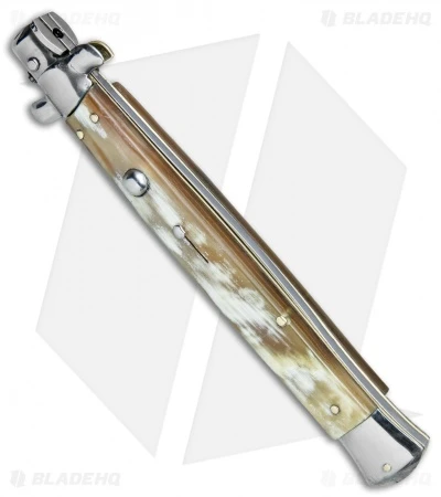 Frank B. 13" Italian Stiletto Bayonet Automatic Knife Honey Horn (6" Satin) - Image 2