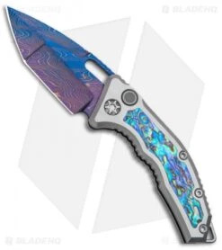 Heretic Knives Custom Medusa Automatic Knife Ti/Abalone (3" Blue Damascus)