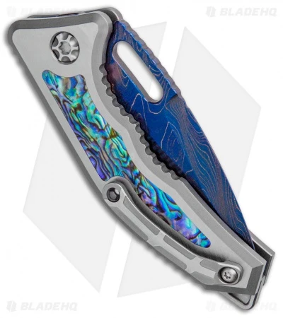 Heretic Knives Custom Medusa Automatic Knife Ti/Abalone (3" Blue Damascus) - Image 3