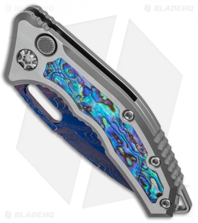 Heretic Knives Custom Medusa Automatic Knife Ti/Abalone (3" Blue Damascus) - Image 2