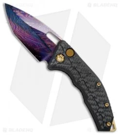 Heretic Knives Martyr Automatic Knife CF W/ Gold TiN HW (3" Blued Damascus)