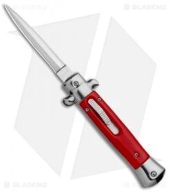 9" Italian Stiletto Dagger OTF Automatic Knife Red/Silver (4.9" Satin)