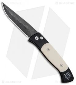 Pro-Tech Brend 2 Small Custom Tuxedo Automatic Knife Micarta (2.9" Damascus)