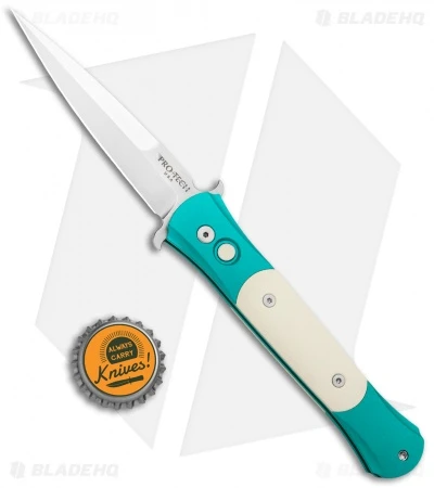 Pro-Tech The Don Custom Automatic Knife Teal/Ivory Micarta (3.5" Satin) - Image 4