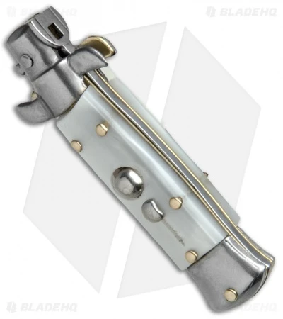 SKM 4.5" Italian Mini Stiletto Clip Point Automatic Knife White Pearlex - Image 2