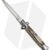 SKM AB 9" Italian Stiletto Automatic Knife Stag Horn (3.8" Satin Dagger)