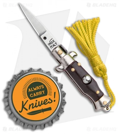 SKM Italian Stiletto Keychain Automatic Knife Brown/Yellow (1.125" Satin) - Image 4