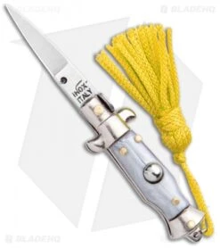 SKM Italian Stiletto Keychain Automatic Knife Silver/Yellow (1.125" Satin)