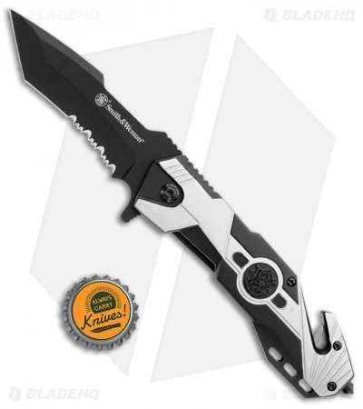 Smith & Wesson Liner Lock Knife Black/Silver Aluminum (3.50" Serr Black) - Image 2