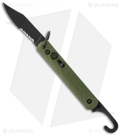 Colonial Knife Company M-726B Green Auto Rescue Military Knife W/Clip (3" Serr)