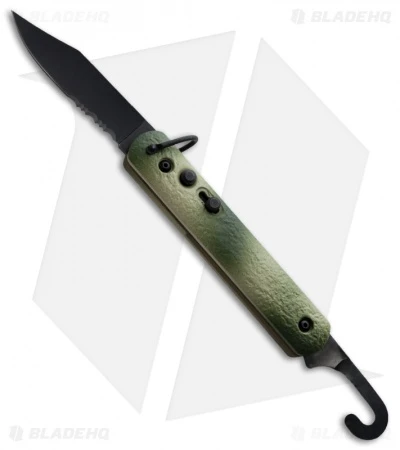 Colonial Knife Company M-724S Camo Auto Rescue Military Knife (3" Black Serr)