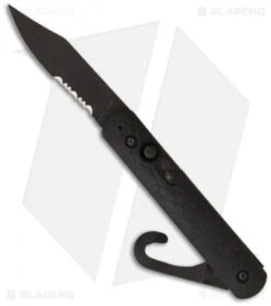 Colonial Knife Company M-724 Black Auto Rescue Military Knife W/Clip (3" Serr)