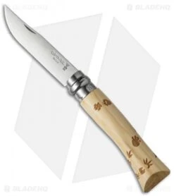 Opinel No. 7 Nature "Footprints" Stainless Steel Knife Beech Wood (3" Satin)