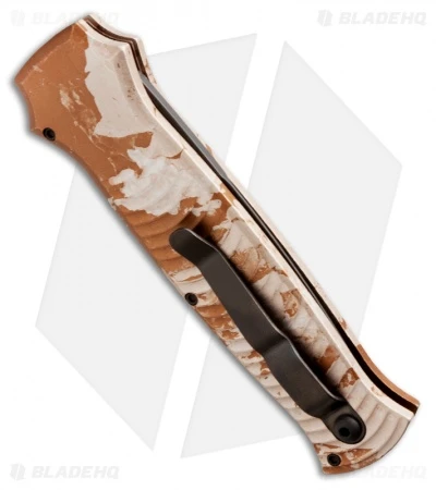Piranha Bodyguard Automatic Knife Desert Camo (3.3" Black Serr) - Image 2