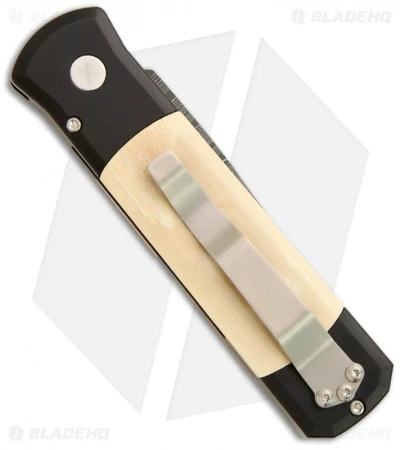 Protech Custom Damascus Godson Automatic Knife W/ Mastodon Ivory (3.15" Plain) - Image 2