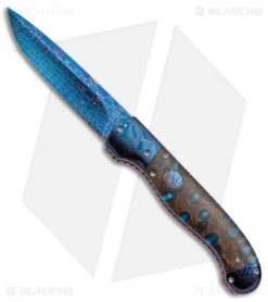 Rainy Vallotton Custom Titan Automatic Knife Blue Resin Burl (4" Damascus)