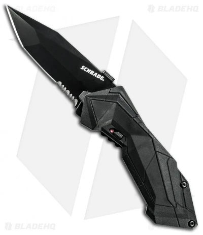 Schrade SCHA3BS Black Tanto MAGIC Spring Assisted Knife (2.9" Black Serr)