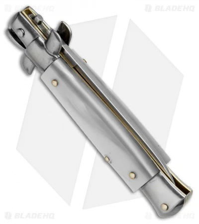 SKM 7" Italian Stiletto Automatic Knife White Pearlex (3" Satin Flat) - Image 3