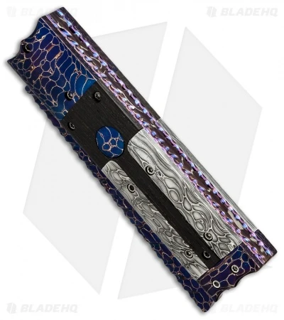 Rainy Vallotton Custom Box Razor Automatic Knife Bog Oak/Damascus (Damascus) - Image 2